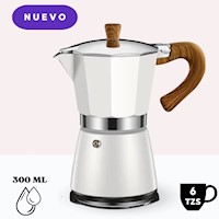 Cafetera Italiana Clásica con Mango de Madera de 300 ML Blanco